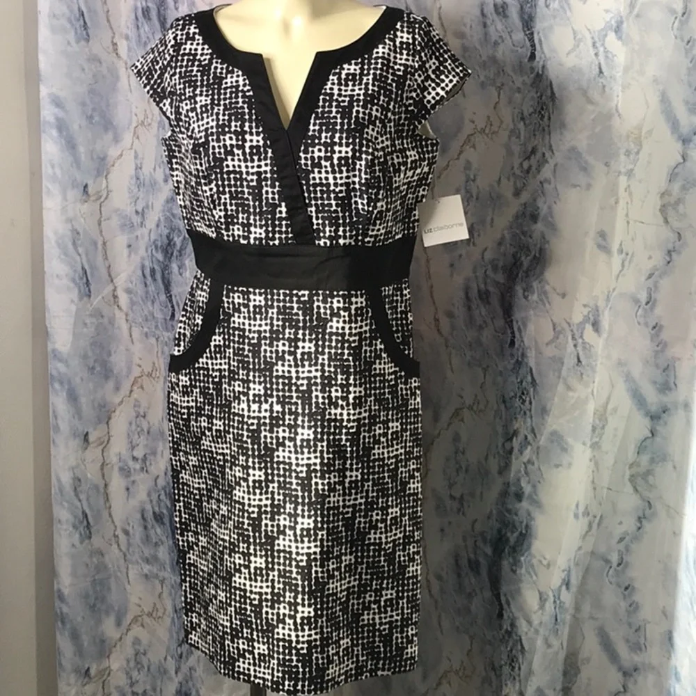 NWT Liz Claiborne sleeveless fitted dress V-neck Cotton Spandex - Picture 9 of 13